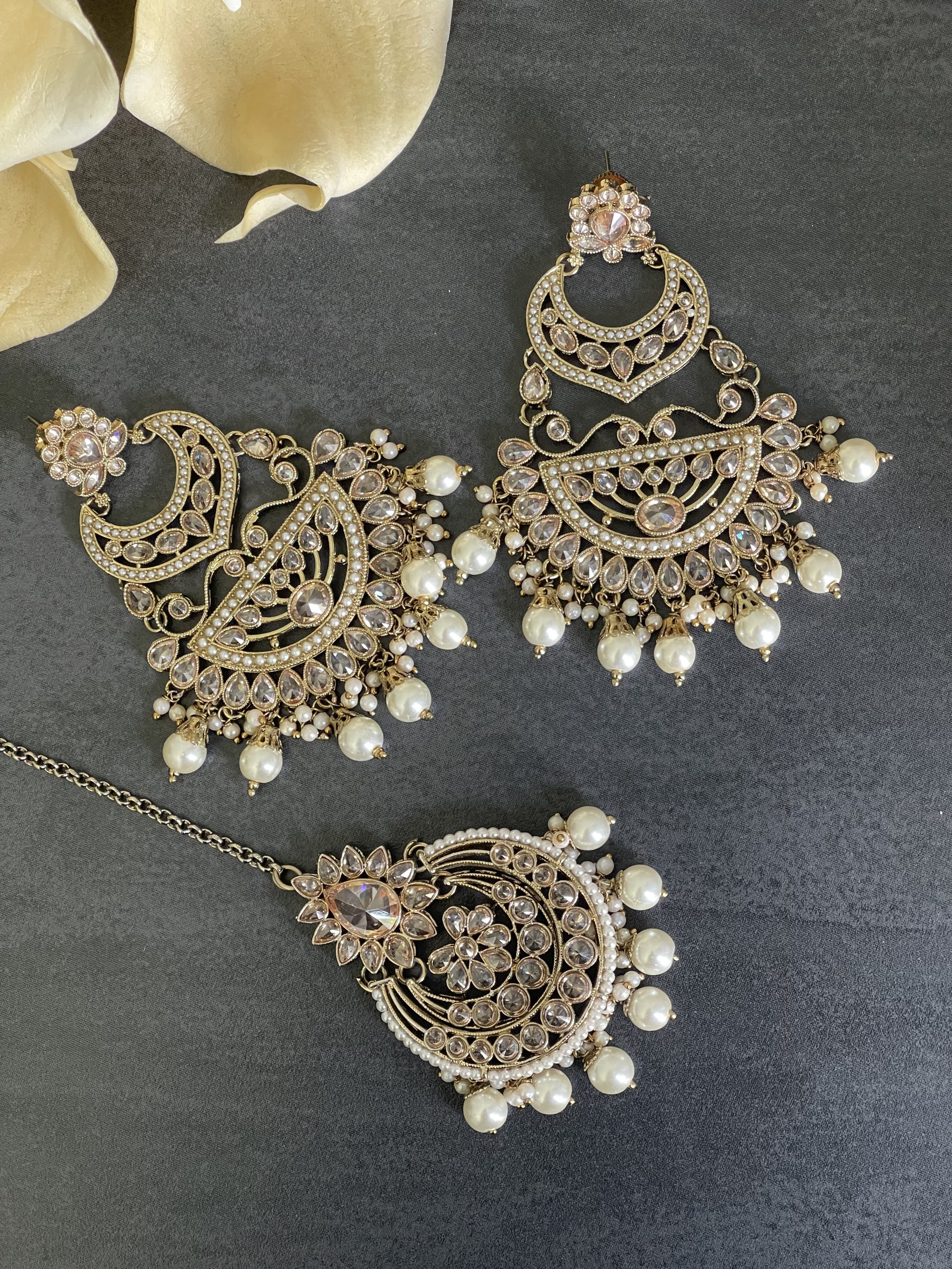 Polki Pearl Tikka Earrings set