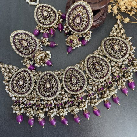 Reverse Polki Choker set - Purple
