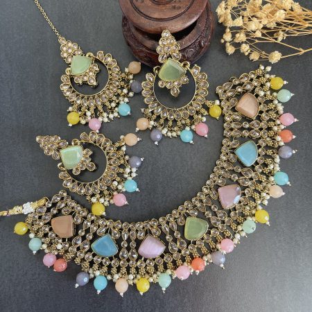 Reverse Polki Necklace Set - Multi