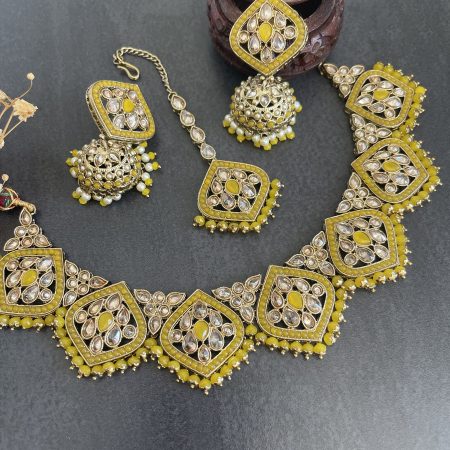 Reverse Polki Necklace set - Yellow